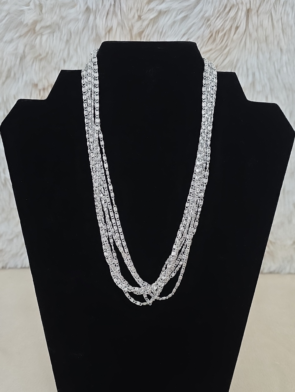 Vintage Sarah Coventry Silver Tone Multi Strand Statement Chain Necklace